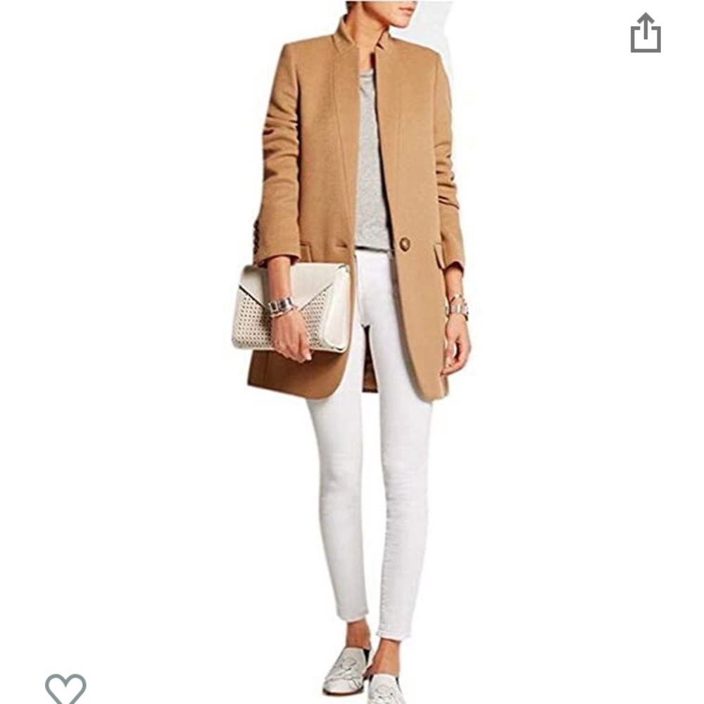 Camel Stand Collar Blazer Coat